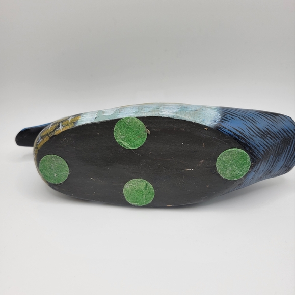 Wooden Duck Decoy Decor Handcarved Glass Eyes Hand Painted Small 3x8x2 - Picture 5 of 8